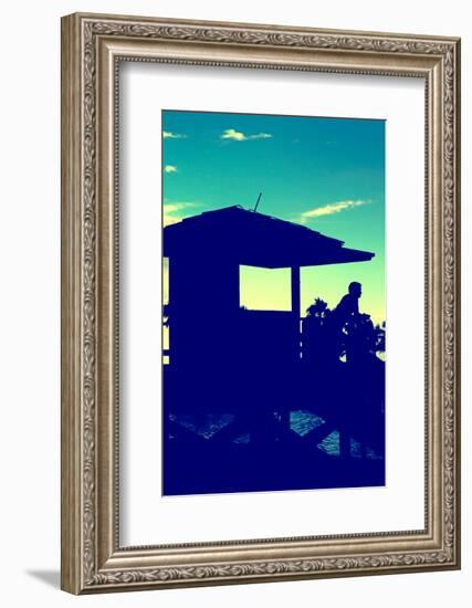 Silhouette of Life Guard Station at Sunset - Miami-Philippe Hugonnard-Framed Photographic Print