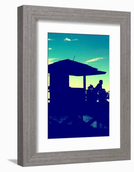 Silhouette of Life Guard Station at Sunset - Miami-Philippe Hugonnard-Framed Photographic Print