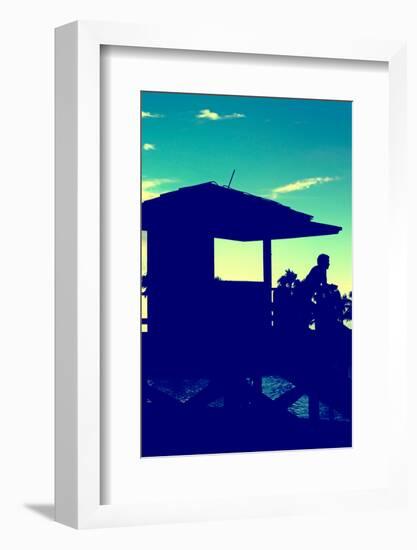 Silhouette of Life Guard Station at Sunset - Miami-Philippe Hugonnard-Framed Photographic Print