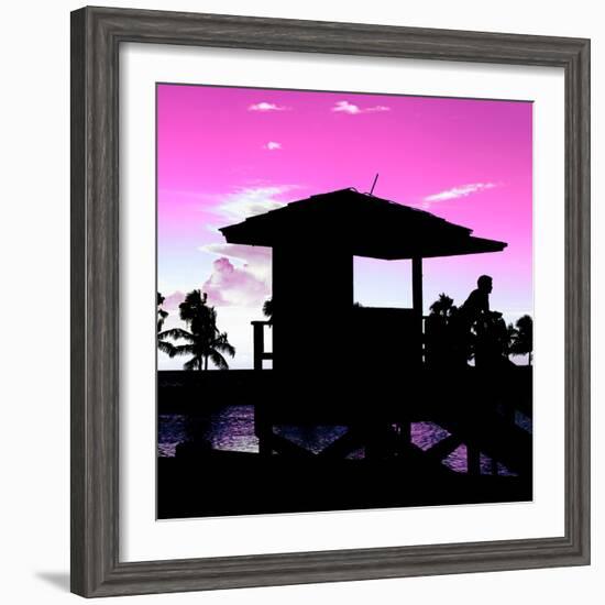 Silhouette of Life Guard Station at Sunset - Miami-Philippe Hugonnard-Framed Photographic Print