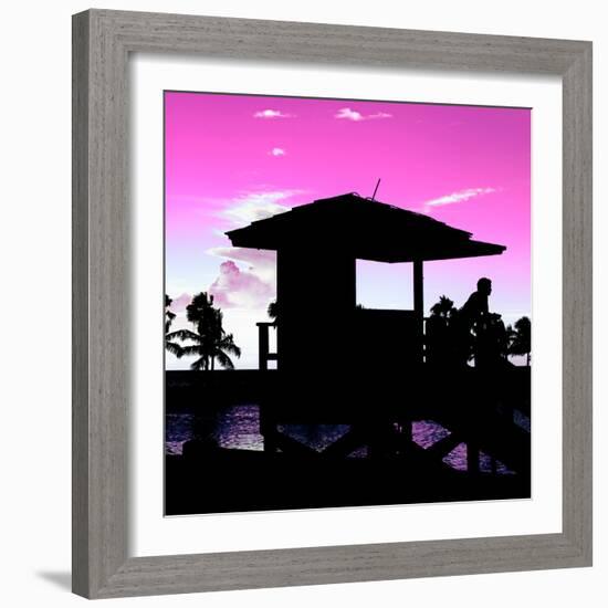 Silhouette of Life Guard Station at Sunset - Miami-Philippe Hugonnard-Framed Photographic Print