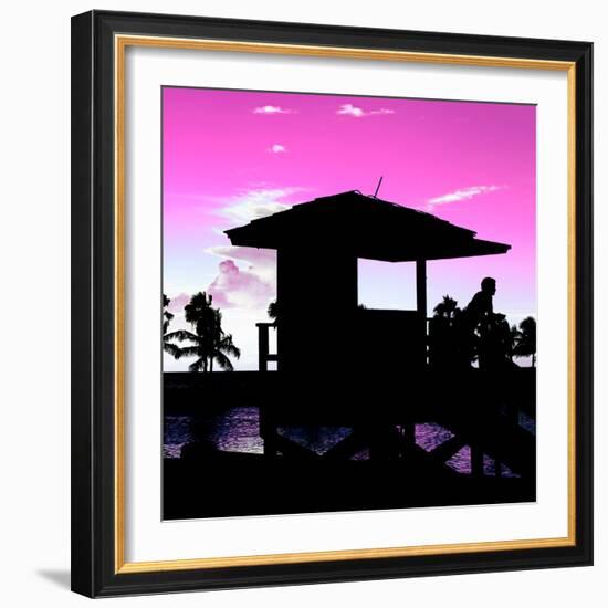 Silhouette of Life Guard Station at Sunset - Miami-Philippe Hugonnard-Framed Photographic Print