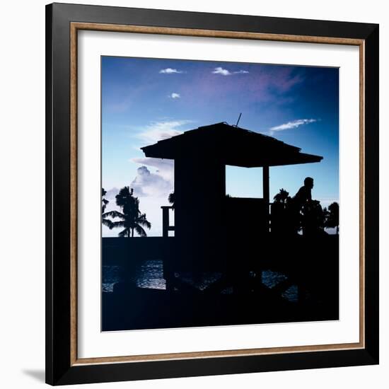 Silhouette of Life Guard Station at Sunset - Miami-Philippe Hugonnard-Framed Photographic Print