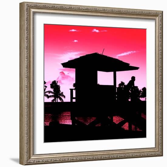 Silhouette of Life Guard Station at Sunset - Miami-Philippe Hugonnard-Framed Photographic Print