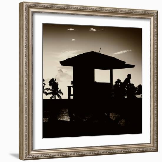 Silhouette of Life Guard Station at Sunset - Miami-Philippe Hugonnard-Framed Photographic Print