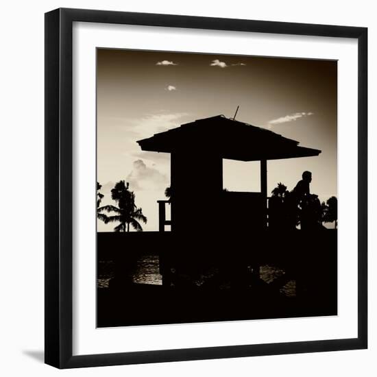 Silhouette of Life Guard Station at Sunset - Miami-Philippe Hugonnard-Framed Photographic Print