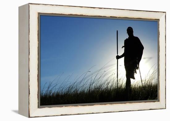 Silhouette of Maasai Warrior, Ngorongoro Crater, Tanzania-Paul Joynson Hicks-Framed Premier Image Canvas