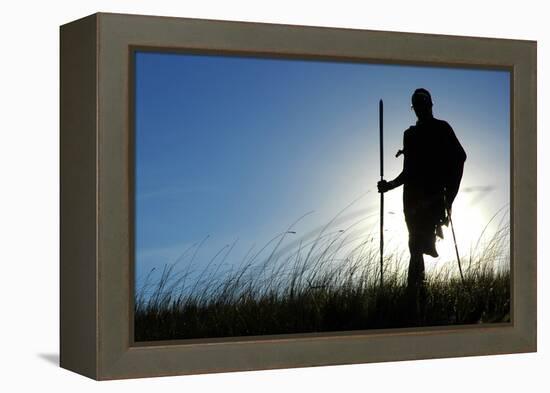 Silhouette of Maasai Warrior, Ngorongoro Crater, Tanzania-Paul Joynson Hicks-Framed Premier Image Canvas