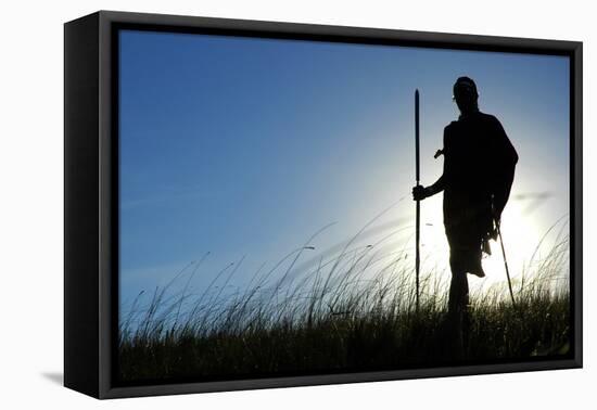 Silhouette of Maasai Warrior, Ngorongoro Crater, Tanzania-Paul Joynson Hicks-Framed Premier Image Canvas