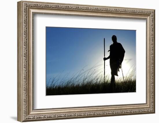 Silhouette of Maasai Warrior, Ngorongoro Crater, Tanzania-Paul Joynson Hicks-Framed Photographic Print