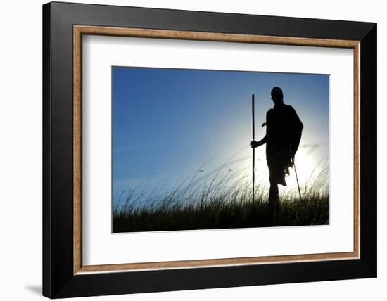 Silhouette of Maasai Warrior, Ngorongoro Crater, Tanzania-Paul Joynson Hicks-Framed Photographic Print