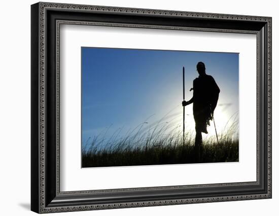 Silhouette of Maasai Warrior, Ngorongoro Crater, Tanzania-Paul Joynson Hicks-Framed Photographic Print