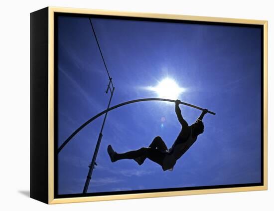 Silhouette of Male Pole Vaulter-Steven Sutton-Framed Premier Image Canvas
