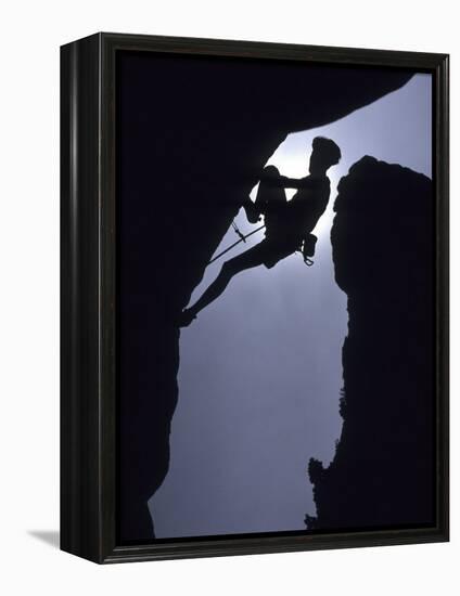 Silhouette of Male Rock Climber-null-Framed Premier Image Canvas