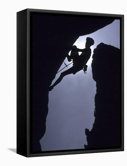 Silhouette of Male Rock Climber-null-Framed Premier Image Canvas