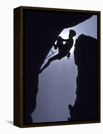 Silhouette of Male Rock Climber-null-Framed Premier Image Canvas