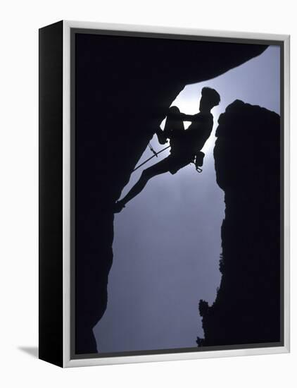 Silhouette of Male Rock Climber-null-Framed Premier Image Canvas