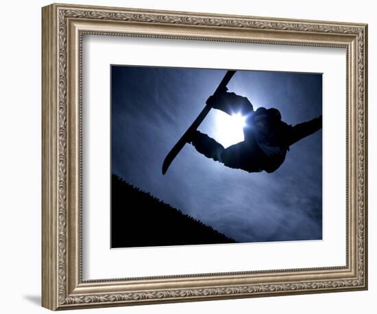 Silhouette of Male Snowboarder Flying over the Vert, Salt Lake City, Utah, USA-Chris Trotman-Framed Photographic Print