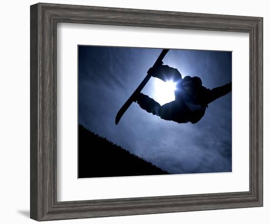 Silhouette of Male Snowboarder Flying over the Vert, Salt Lake City, Utah, USA-Chris Trotman-Framed Photographic Print