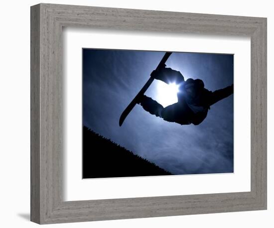 Silhouette of Male Snowboarder Flying over the Vert, Salt Lake City, Utah, USA-Chris Trotman-Framed Photographic Print