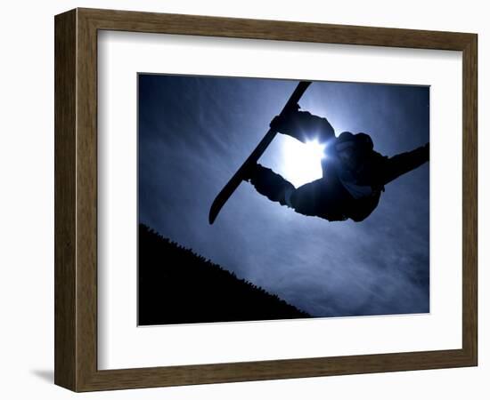 Silhouette of Male Snowboarder Flying over the Vert, Salt Lake City, Utah, USA-Chris Trotman-Framed Photographic Print