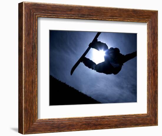 Silhouette of Male Snowboarder Flying over the Vert, Salt Lake City, Utah, USA-Chris Trotman-Framed Photographic Print