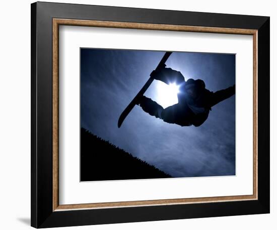 Silhouette of Male Snowboarder Flying over the Vert, Salt Lake City, Utah, USA-Chris Trotman-Framed Photographic Print