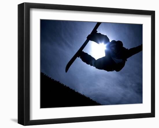 Silhouette of Male Snowboarder Flying over the Vert, Salt Lake City, Utah, USA-Chris Trotman-Framed Photographic Print