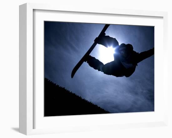 Silhouette of Male Snowboarder Flying over the Vert, Salt Lake City, Utah, USA-Chris Trotman-Framed Photographic Print