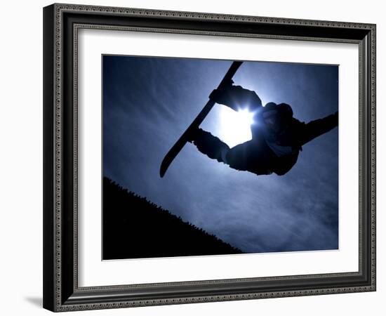 Silhouette of Male Snowboarder Flying over the Vert, Salt Lake City, Utah, USA-Chris Trotman-Framed Photographic Print