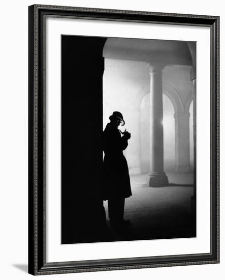 Silhouette of Man Lighting Pipe-null-Framed Photographic Print