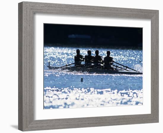 Silhouette of Men's Fours Rowing Team in Action, USA-null-Framed Photographic Print