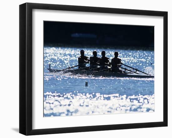 Silhouette of Men's Fours Rowing Team in Action, USA-null-Framed Photographic Print