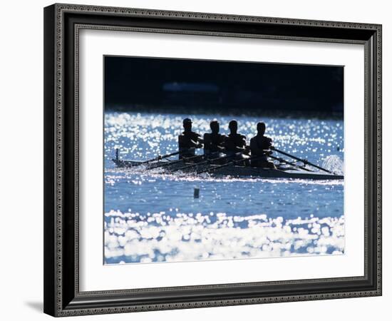 Silhouette of Men's Fours Rowing Team in Action, USA-null-Framed Photographic Print