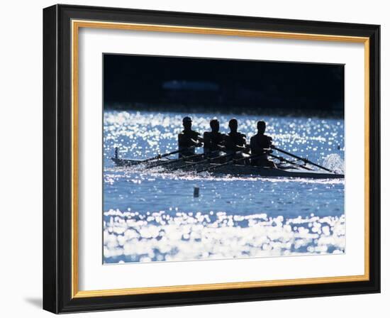 Silhouette of Men's Fours Rowing Team in Action, USA-null-Framed Photographic Print