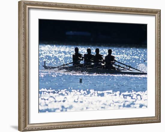 Silhouette of Men's Fours Rowing Team in Action, USA-null-Framed Photographic Print