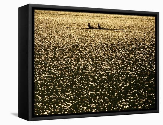 Silhouette of Men's Pairs Rowing Team in Action, Vancouver Lake, Georgia, USA-null-Framed Premier Image Canvas