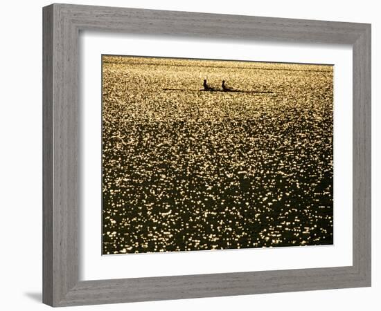 Silhouette of Men's Pairs Rowing Team in Action, Vancouver Lake, Georgia, USA-null-Framed Photographic Print