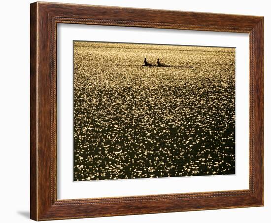 Silhouette of Men's Pairs Rowing Team in Action, Vancouver Lake, Georgia, USA-null-Framed Photographic Print