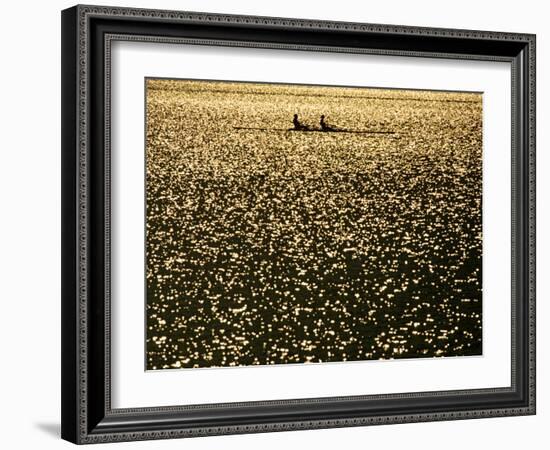 Silhouette of Men's Pairs Rowing Team in Action, Vancouver Lake, Georgia, USA-null-Framed Photographic Print