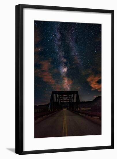 Silhouette of Morrin Bridge at night, Highway 27, Morrin, Alberta, Canada-null-Framed Photographic Print