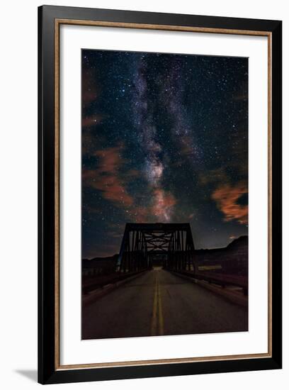 Silhouette of Morrin Bridge at night, Highway 27, Morrin, Alberta, Canada-null-Framed Photographic Print