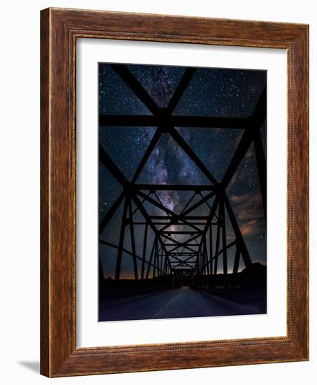 Silhouette of Morrin Bridge at night, Highway 27, Morrin, Alberta, Canada-null-Framed Photographic Print