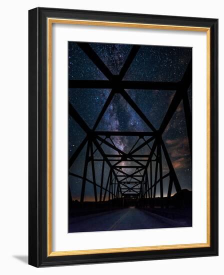 Silhouette of Morrin Bridge at night, Highway 27, Morrin, Alberta, Canada-null-Framed Photographic Print