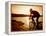 Silhouette of Mountain Biker at Sunset-null-Framed Premier Image Canvas