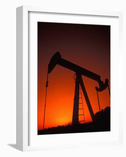 Silhouette of Oil Pump Jack, Tulsa, Oklahoma-Bill Bachmann-Framed Photographic Print