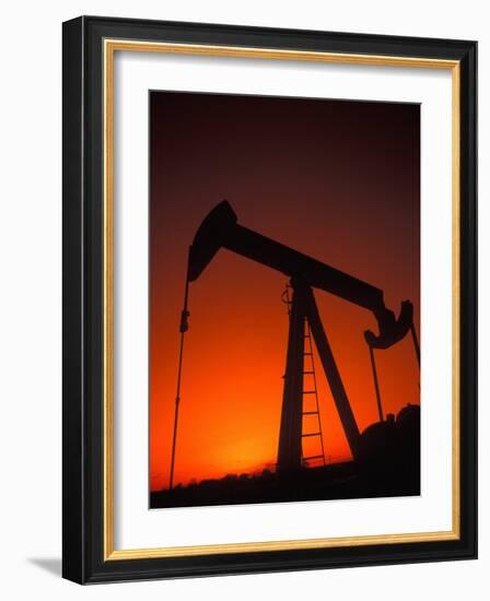 Silhouette of Oil Pump Jack, Tulsa, Oklahoma-Bill Bachmann-Framed Photographic Print