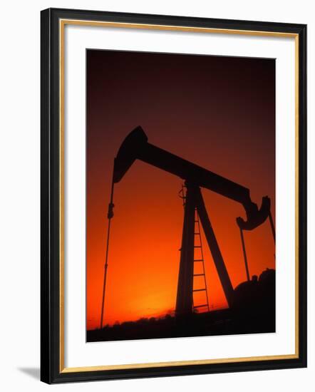 Silhouette of Oil Pump Jack, Tulsa, Oklahoma-Bill Bachmann-Framed Photographic Print