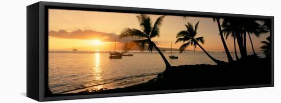 Silhouette of Palm Trees at Dusk, Lahaina, Maui, Hawaii, USA-null-Framed Premier Image Canvas