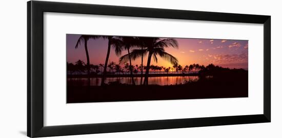 Silhouette of Palm Trees at Sunset, Anaehoomalu Bay, Waikoloa, Hawaii, USA-null-Framed Photographic Print